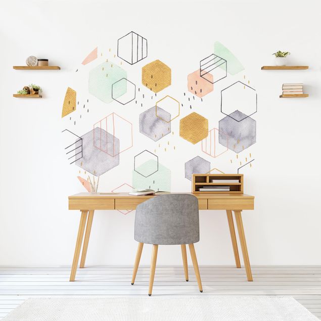 Self-adhesive round wallpaper - Hexagonal Scattering I