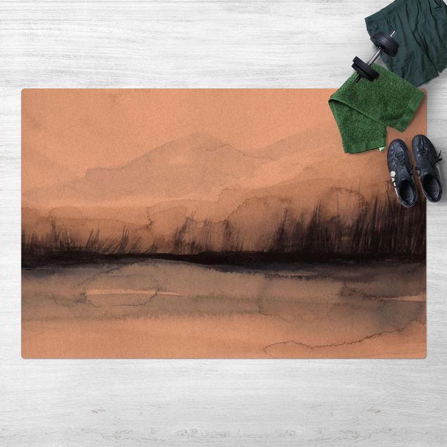 modern area rugs Lakeside With Mountains I
