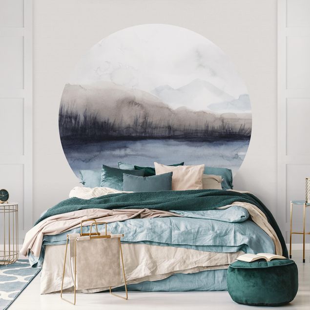 Self-adhesive round wallpaper - Lakeside With Mountains II