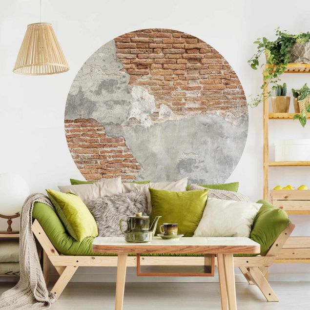 Self-adhesive round wallpaper concrete - Shabby Brick Wall