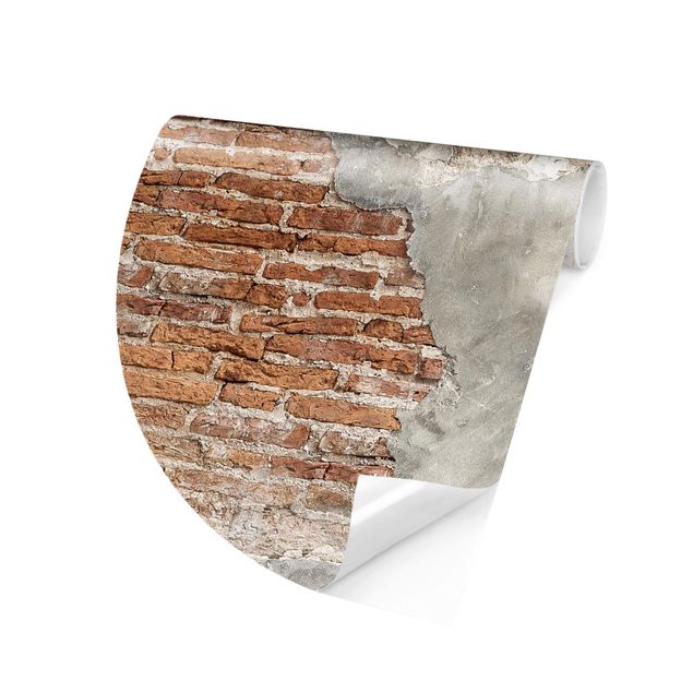 Self-adhesive round wallpaper concrete - Shabby Brick Wall