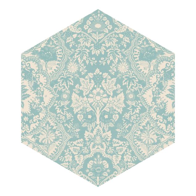Self-adhesive hexagonal pattern wallpaper - Shabby Baroque Wallpaper In Azure II