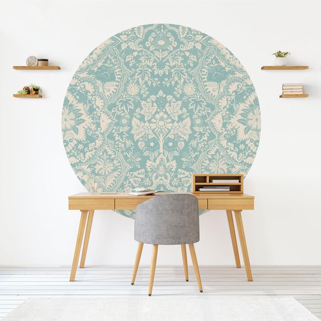 Self-adhesive round wallpaper - Shabby Baroque Wallpaper In Azure II