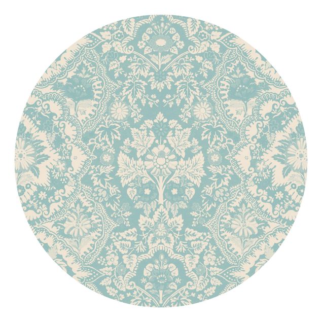 Self-adhesive round wallpaper - Shabby Baroque Wallpaper In Azure II