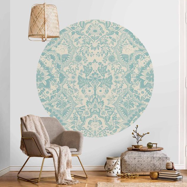 Self-adhesive round wallpaper - Shabby Baroque Wallpaper In Azure