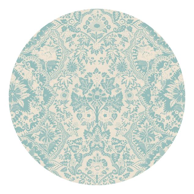 Self-adhesive round wallpaper - Shabby Baroque Wallpaper In Azure