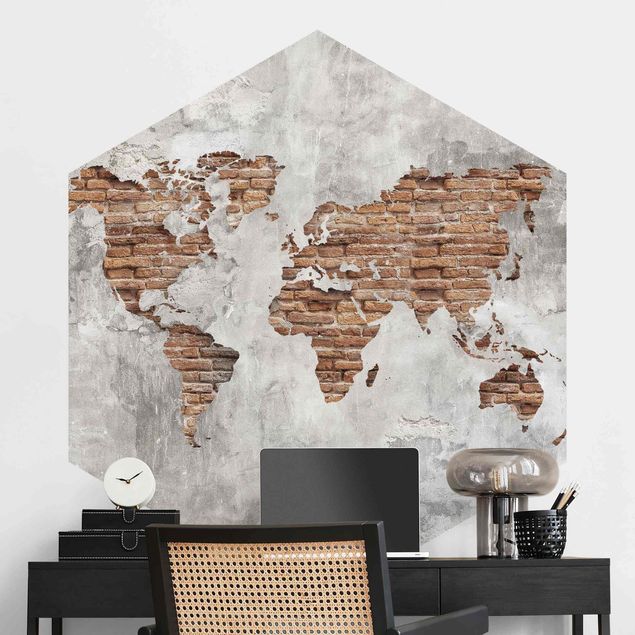 Wallpapers Shabby Concrete Brick World Map
