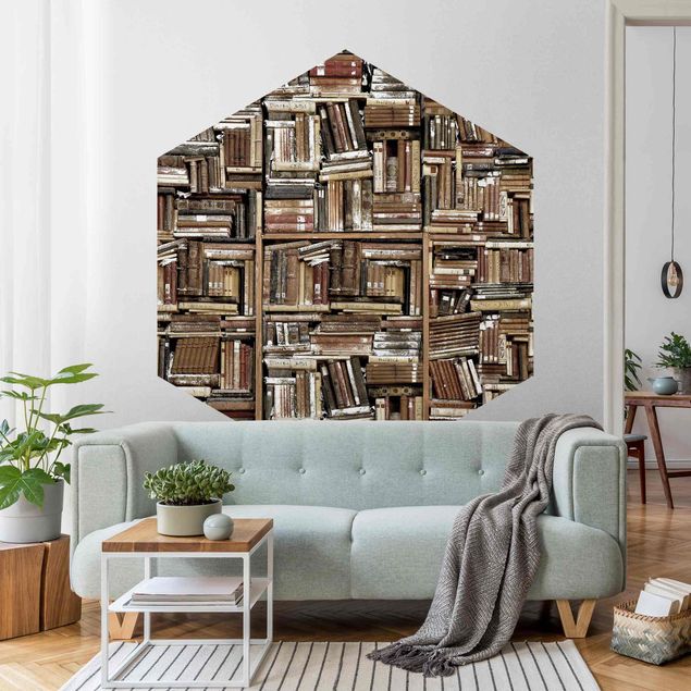 Self-adhesive hexagonal pattern wallpaper - Shabby Wall Of Books