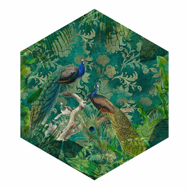 Self-adhesive hexagonal pattern wallpaper - Shabby Chic Collage - Noble Peacock II