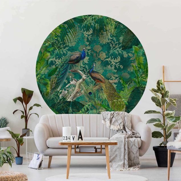 Self-adhesive round wallpaper - Shabby Chic Collage - Noble Peacock II