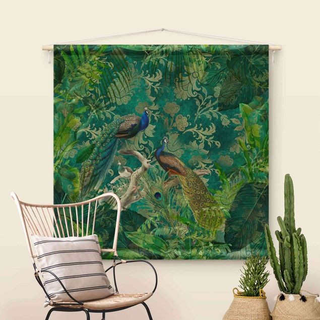 extra large tapestry Shabby Chic Collage - Noble Peacock II