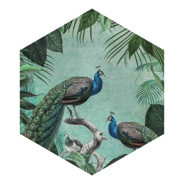Self-adhesive hexagonal pattern wallpaper - Shabby Chic Collage - Noble Peacock