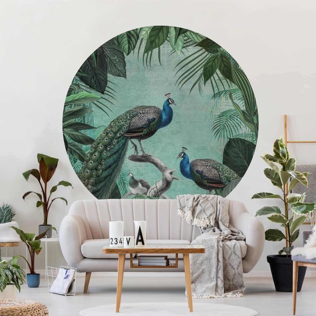 Self-adhesive round wallpaper - Shabby Chic Collage - Noble Peacock