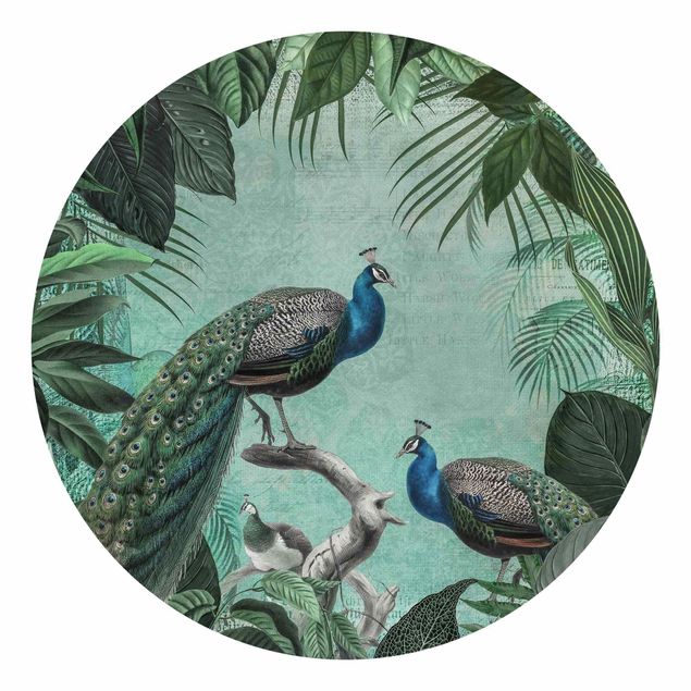 Self-adhesive round wallpaper - Shabby Chic Collage - Noble Peacock