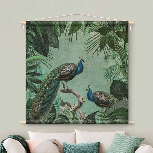 extra large tapestry Shabby Chic Collage - Noble Peacock