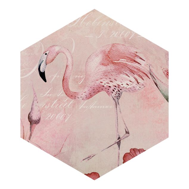 Self-adhesive hexagonal pattern wallpaper - Shabby Chic Collage - Flamingo