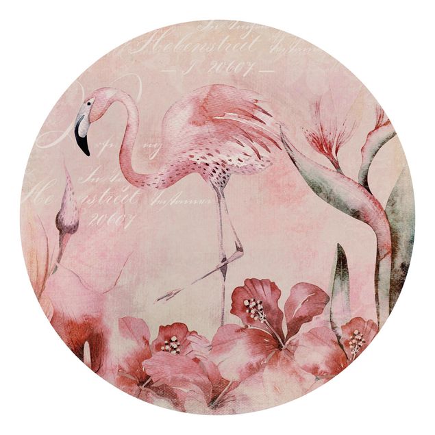 Self-adhesive round wallpaper - Shabby Chic Collage - Flamingo