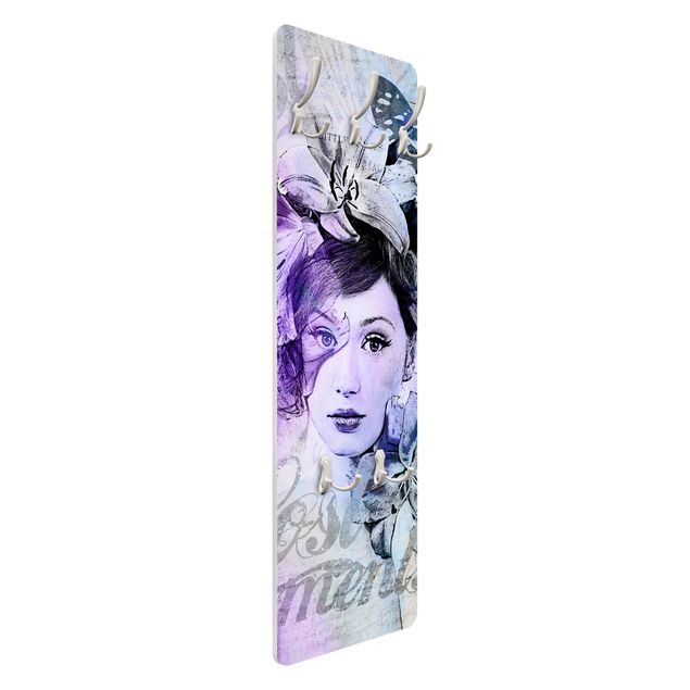 Coat rack - Shabby Chic Collage - Portrait With Butterflies