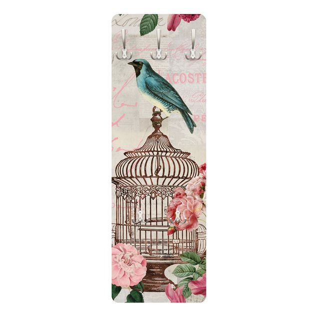 Coat rack - Shabby Chic Collage - Pink Flowers And Blue Birds
