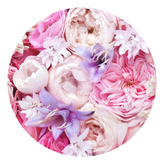 Self-adhesive round wallpaper - Shabby Roses With Bluebells