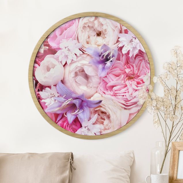Framed prints round Shabby Roses With Bluebells