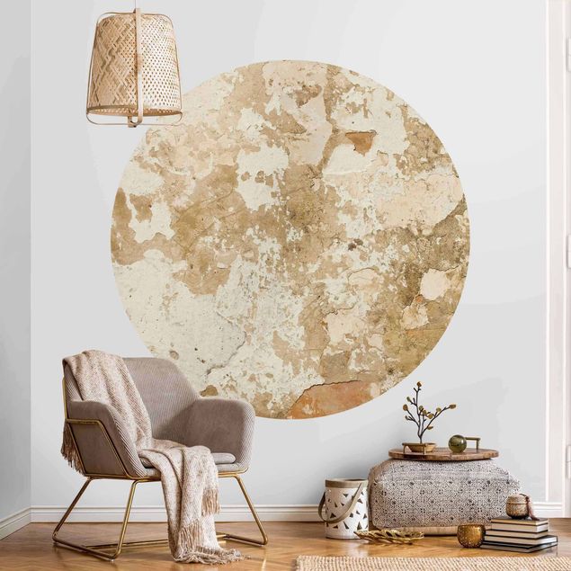 Self-adhesive round wallpaper - Shabby Wall In Beige