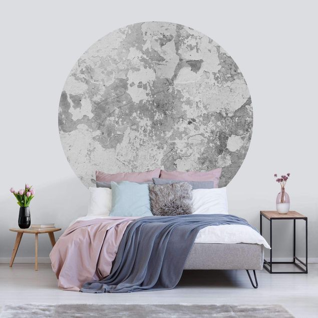 Self-adhesive round wallpaper - Shabby Wall In Grey