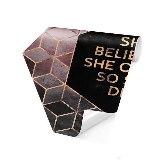 Self-adhesive hexagonal pattern wallpaper - She Believed She Could Rosé Gold