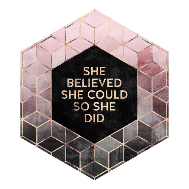 Self-adhesive hexagonal pattern wallpaper - She Believed She Could Rosé Gold