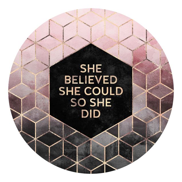Self-adhesive round wallpaper - She Believed She Could Rosé Gold