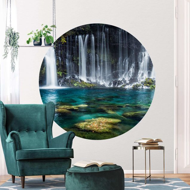 Self-adhesive round wallpaper - Shiraito Waterfall