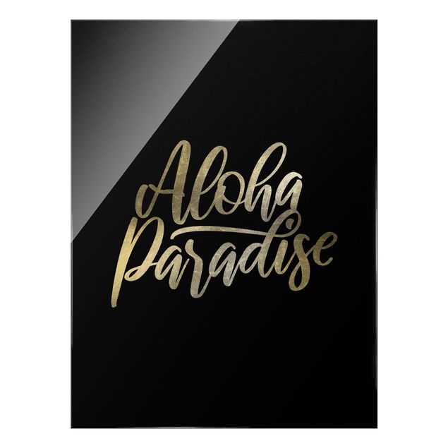 Glass print - Silver - Aloha Paradise On Black - Portrait format