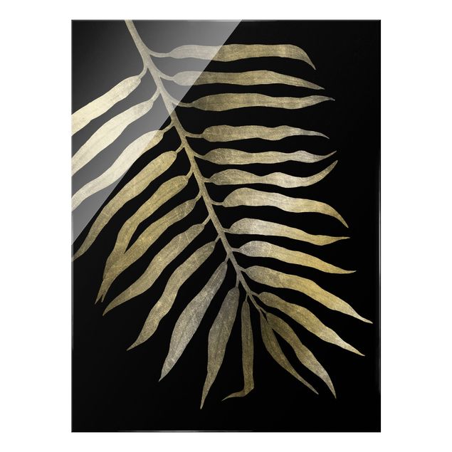 Glass print - Silver - Palm Leaves II On Black - Portrait format