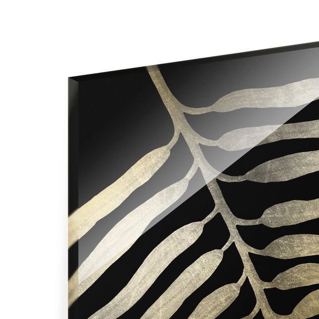 Glass print - Silver - Palm Leaves II On Black - Portrait format