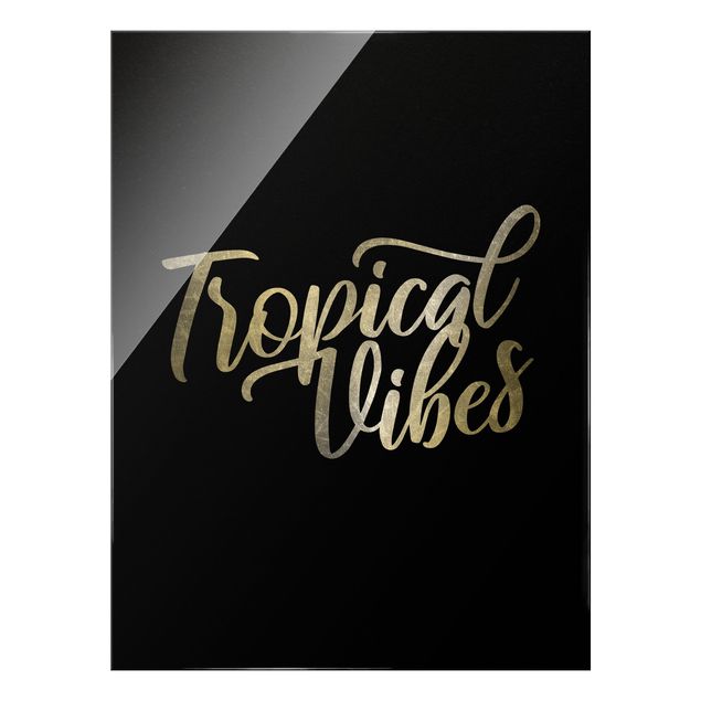 Glass print - Silver - Tropical Vibes On Black - Portrait format