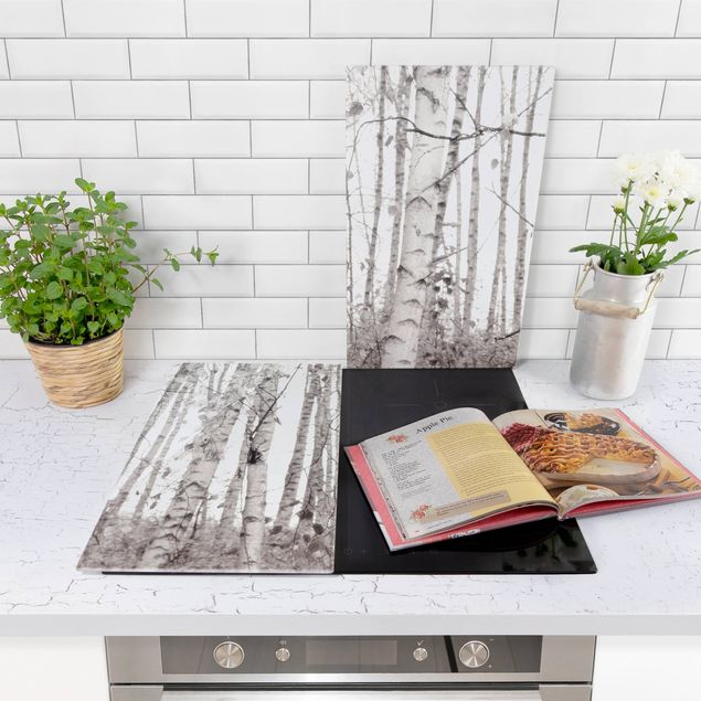 Stove top covers - Silver Birch Tree In White Light