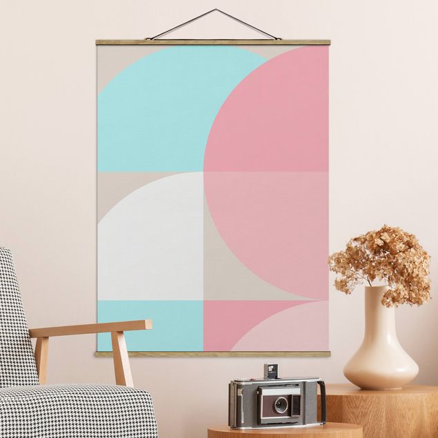Fabric print with poster hangers - Scandinavian Shapes In Pastel ll - Portrait format 3:4