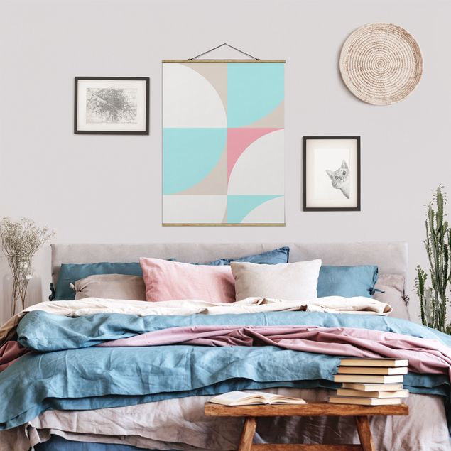 Fabric print with poster hangers - Scandinavian Shapes In Pastel - Portrait format 3:4