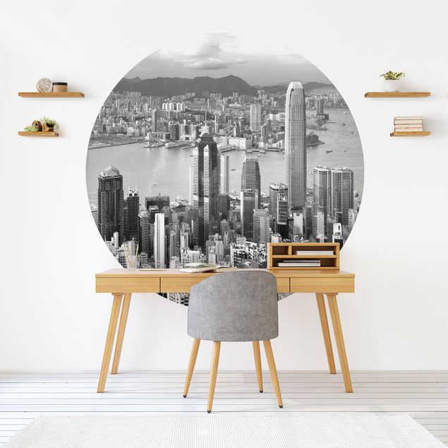 Self-adhesive round wallpaper - Skyline Nostalgia