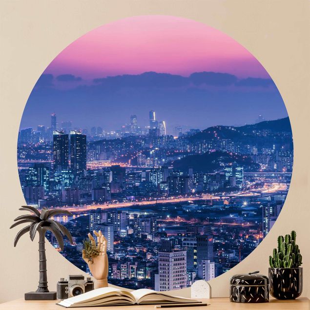 Self-adhesive round wallpaper - Skyline Of Seoul