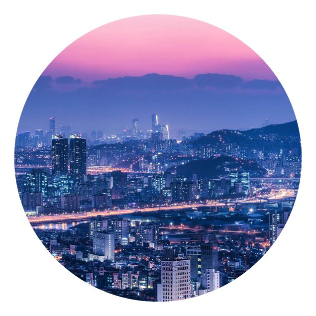 Self-adhesive round wallpaper - Skyline Of Seoul