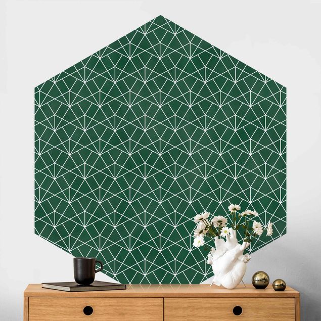 Hexagonal wall mural Emerald Art Deco Line Pattern