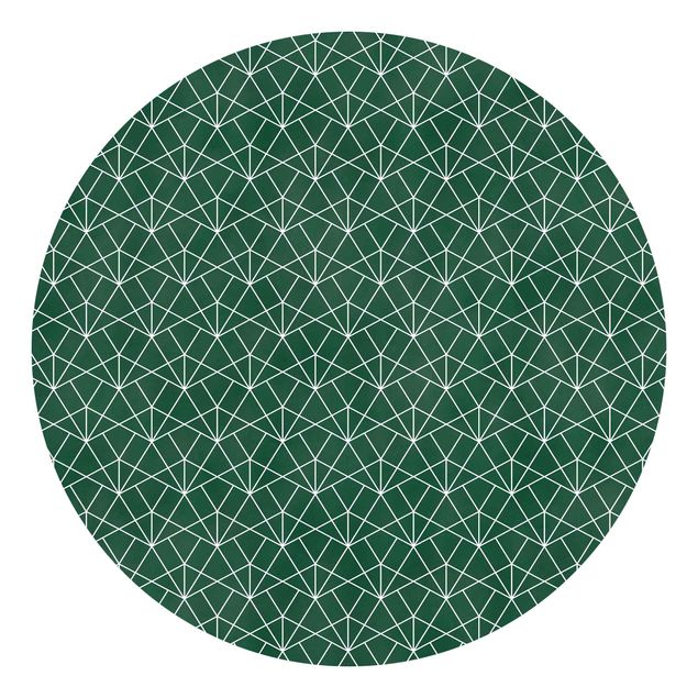 Self-adhesive round wallpaper - Emerald Art Deco Line Pattern