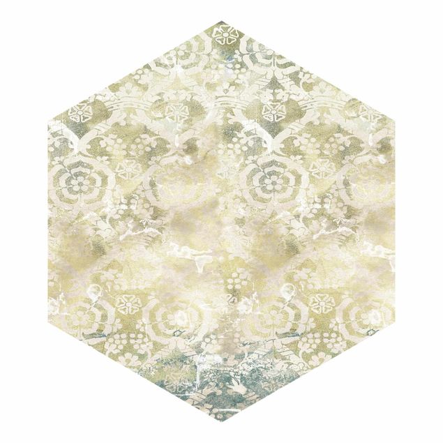 Self-adhesive hexagonal pattern wallpaper - Emerald Coloured Baroque Dream II