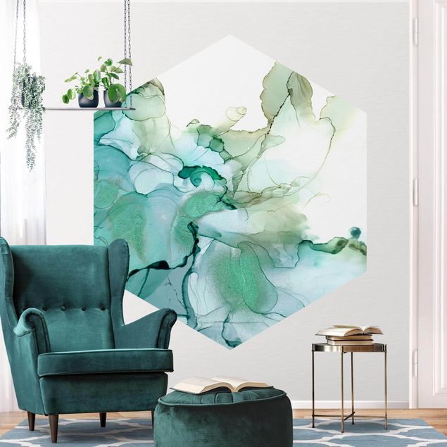 Self-adhesive hexagonal pattern wallpaper - Emerald-Coloured Storm II