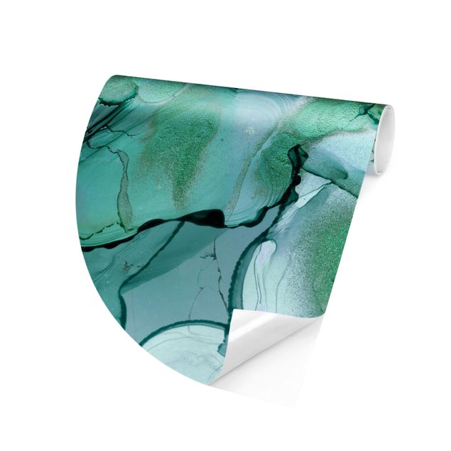 Self-adhesive round wallpaper - Emerald-Coloured Storm II