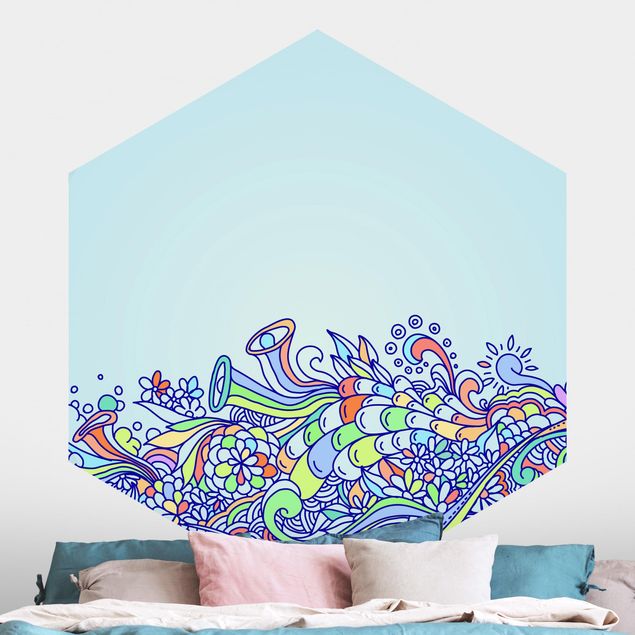Self-adhesive hexagonal wall mural Summery Blossom Dream