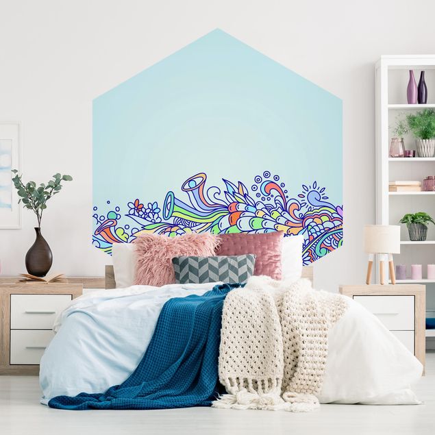 Self-adhesive hexagonal pattern wallpaper - Summery Blossom Dream