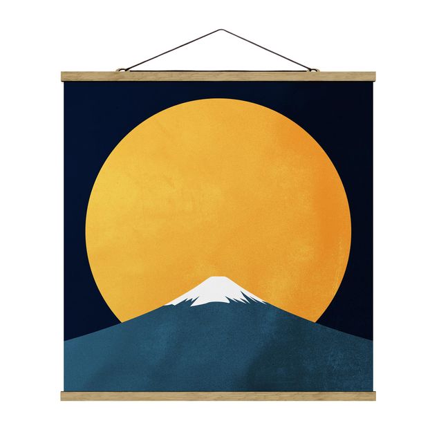 Fabric print with poster hangers - Sun, Moon And Mountain - Square 1:1