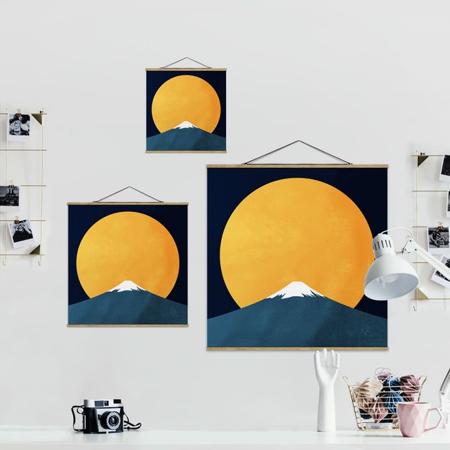 Fabric print with poster hangers - Sun, Moon And Mountain - Square 1:1